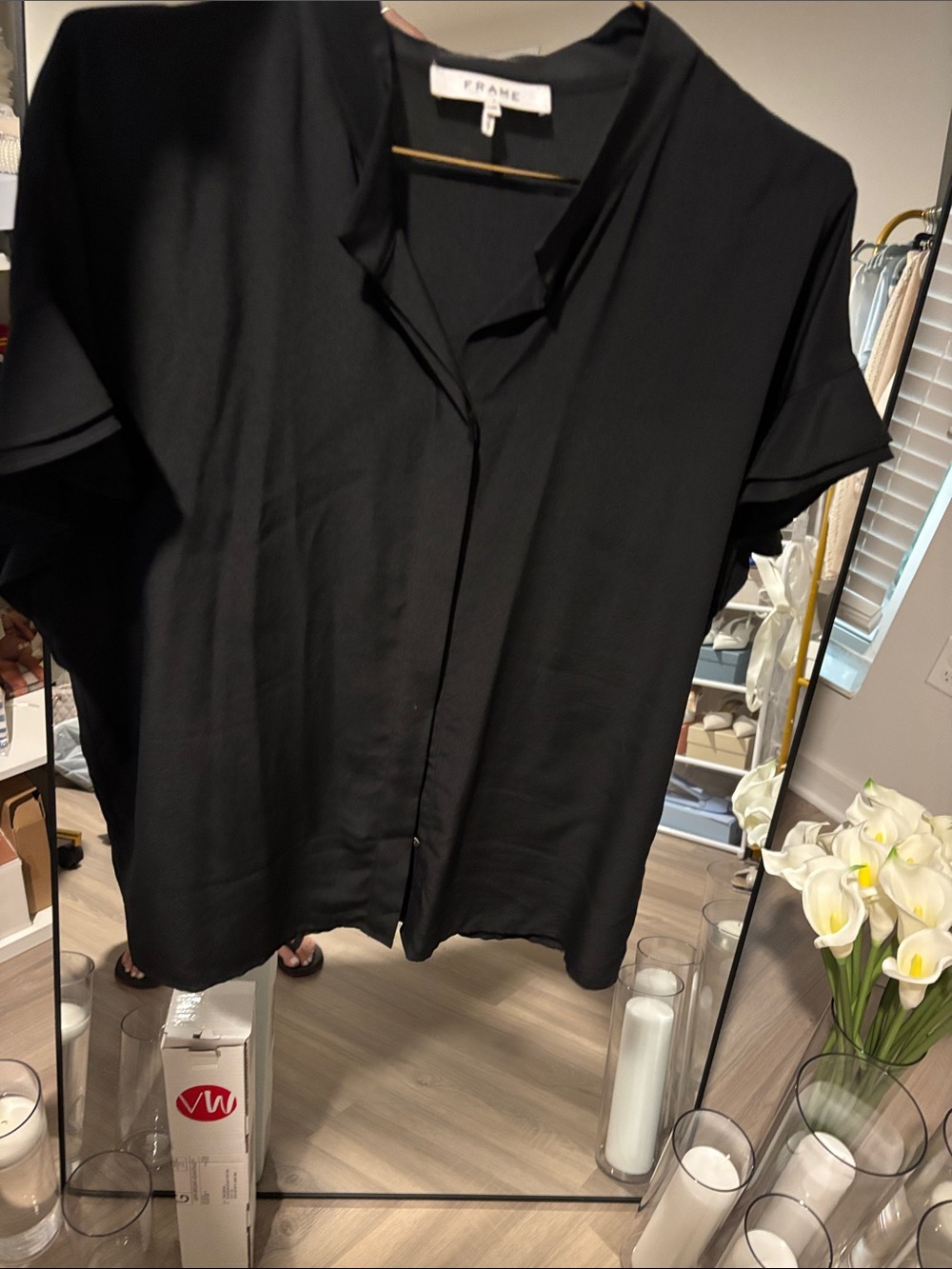 Frame Denim Black Short Sleeve Button-Front Blouse